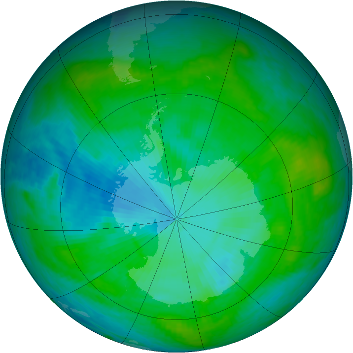 Antarctic ozone map for 26 January 1990